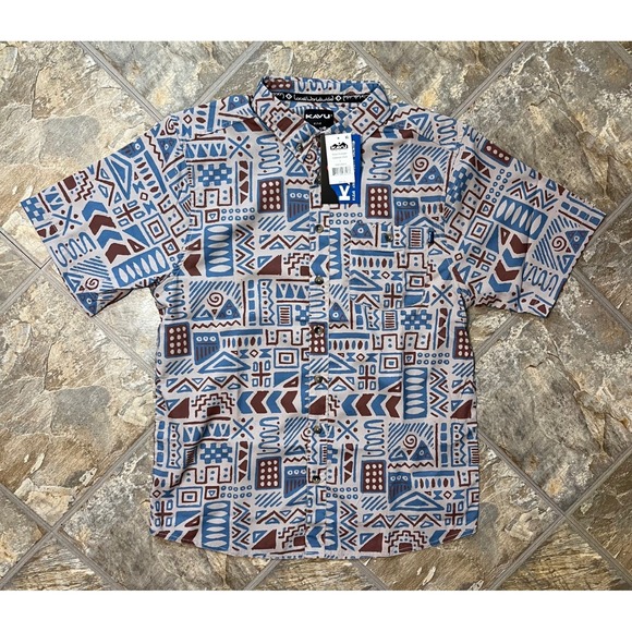 Kavu Other - KAVU River Wrangler Men Large Sidewalk Chalk NWT Geometric Short Sleeve Shirt
